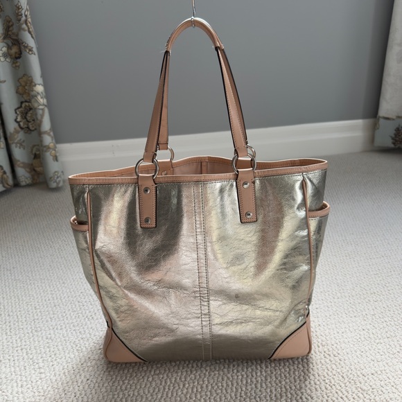 Vintage Coach Metallic Silver and Tan Leather Tote - Picture 7 of 15